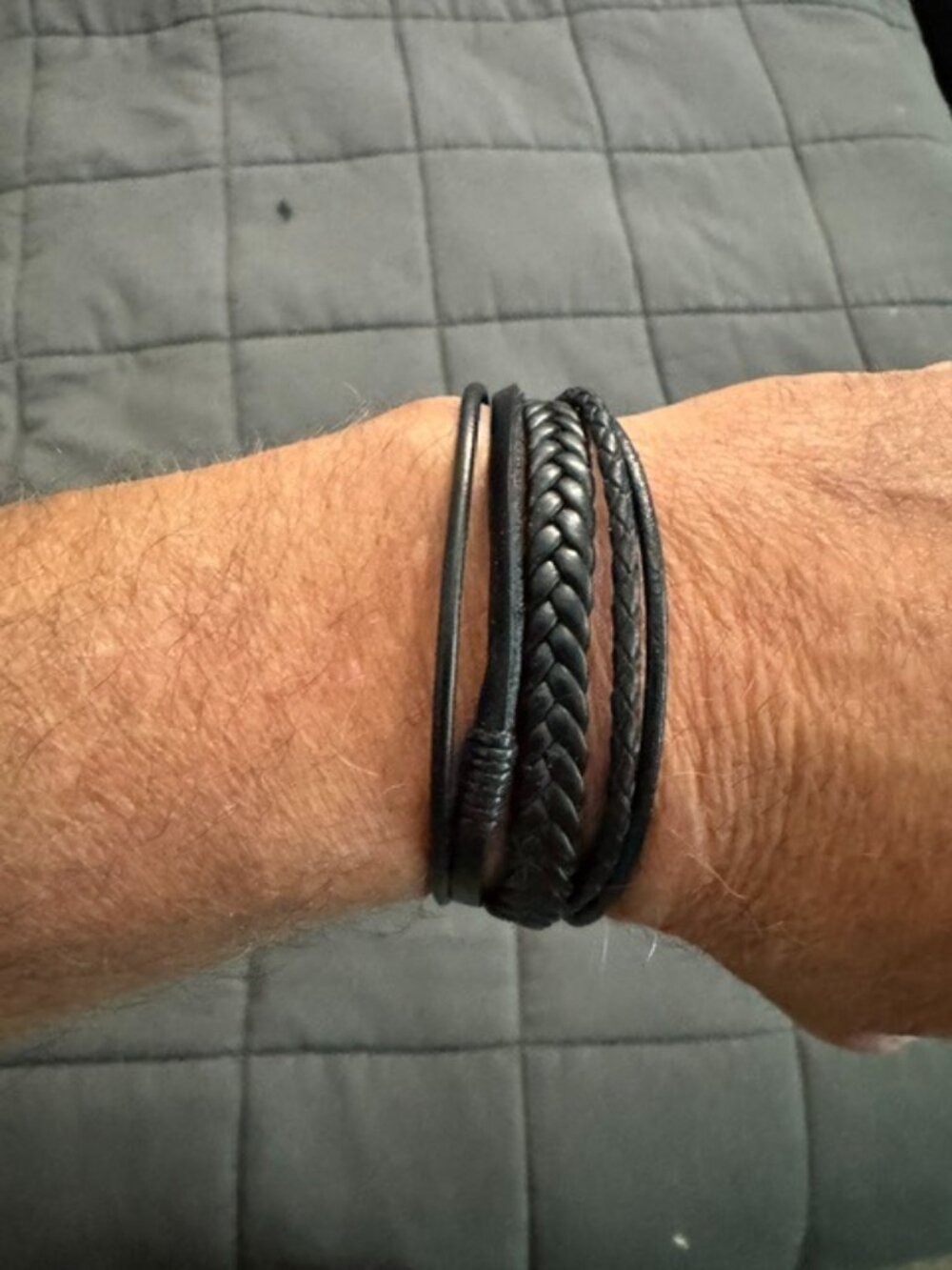 Men's Layered Black Leather Bracelet
